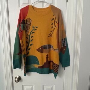 Colorful Ocean Fish Graphic Sweater cotton wool blend